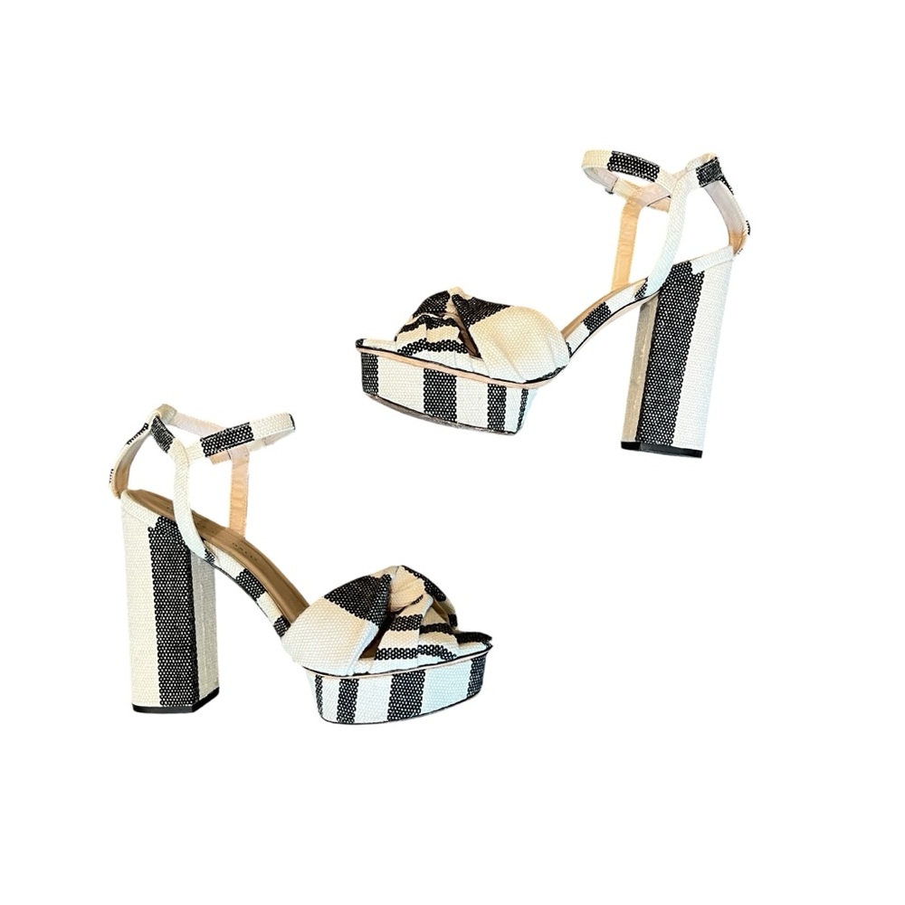 Loeffler Randall Arbella Canvas Stripe Knot Vamp Ankle Strap 5" Heel Sandals - Picture 4 of 8